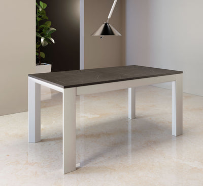tavolo moderno allungabile gambe in legno frassino bianco piano calacatta nero