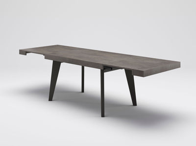 tavolo moderno da soggiorno allungabile piano in legno cemento lavanda gambe legno colore antracite