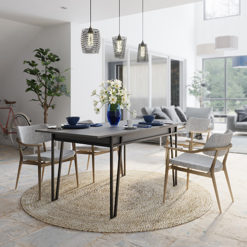 Tavolo design allungabile apertura centrale in legno e metallo cm 132/170x80x76h- vari colori