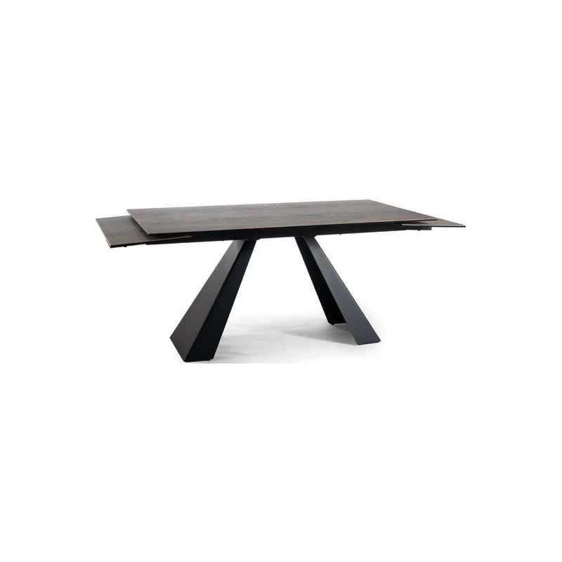 Tavolo moderno allungabile in metallo e ceramica effetto legno cm 180/260x90x77h