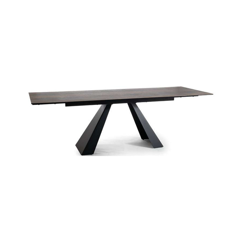 Tavolo moderno allungabile in metallo e ceramica effetto legno cm 180/260x90x77h