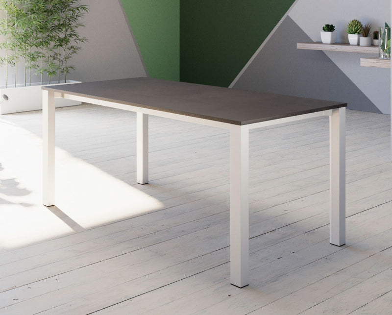 tavolo da pranzo allungabile piano cemento bronzo gambe in metallo bianco