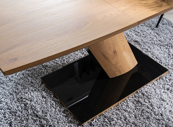 Tavolo allungabile design in legno rovere e vetro nero cm 120/160x80x76h
