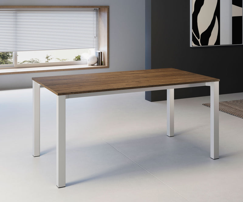 tavolo moderno allungabile piano in legno rovere gambe in metallo bianco