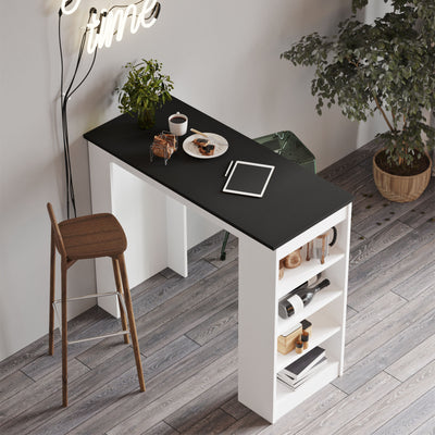 Tavolo alto snack per cucina in legno con scaffale colore bianco e nero cm 120x52x102h