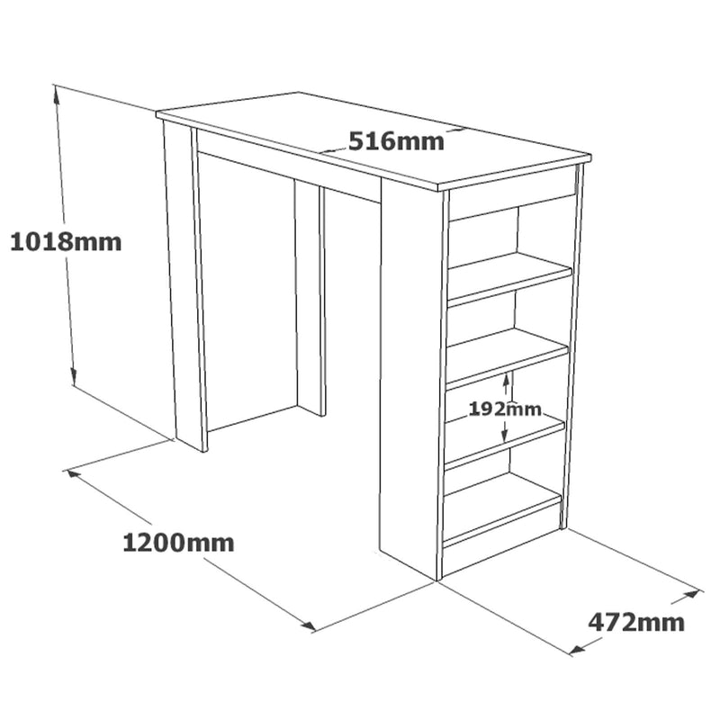 Tavolo alto snack per cucina in legno con scaffale colore bianco e nero cm 120x52x102h