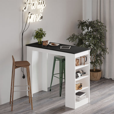 tavolo alto da snack da cucina in legno bianco con scaffale laterale