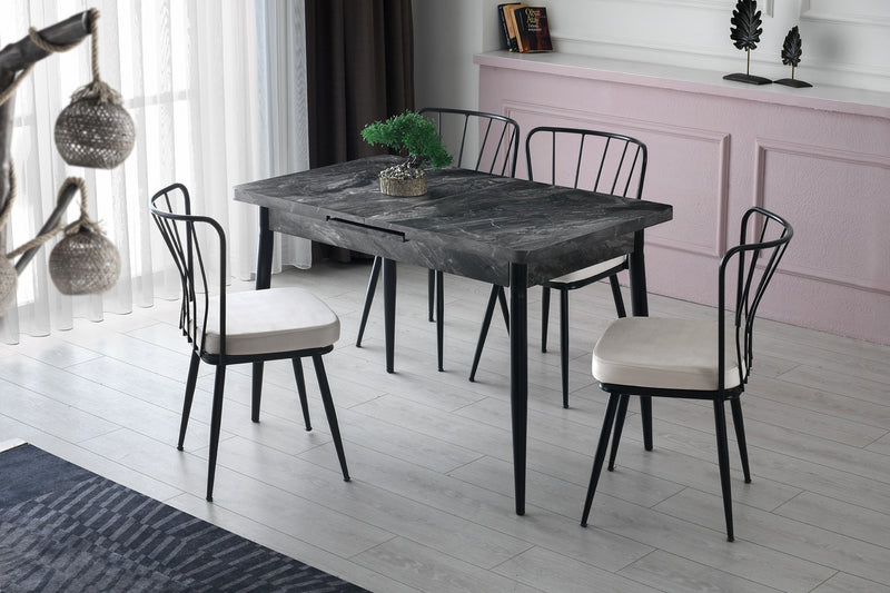 Tavolo allungabile moderno con ripiano effetto pietra cm 120/150x70x75h- vari colori