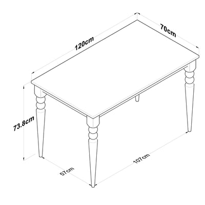 Tavolo fisso da cucina stile classico struttura bianco piano rovere cm 120x70x74h