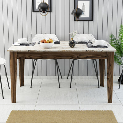 Tavolo sala pranzo struttura in legno noce top apribile marmo bianco cm 145x88x75h