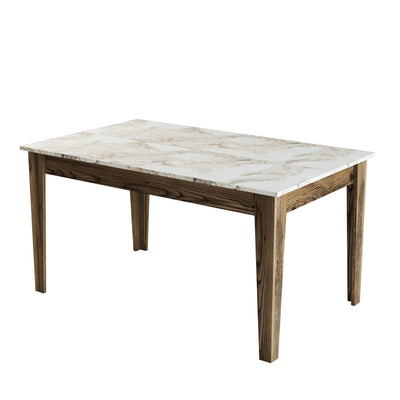 Tavolo sala pranzo struttura in legno noce top apribile marmo bianco cm 145x88x75h