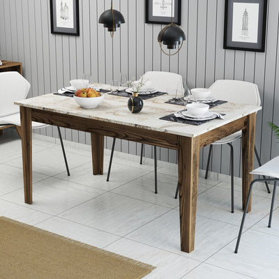 tavolo moderno da pranzo cm 145x88 struttura in legno colore noce con piano apribile colore marmo bianco 3 vani interni