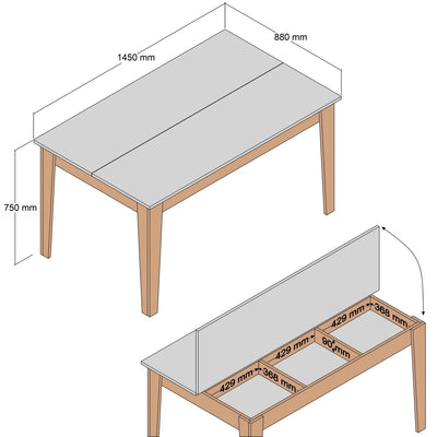 Tavolo sala pranzo struttura in legno noce top apribile marmo bianco cm 145x88x75h