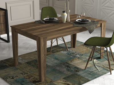 Tavolo da pranzo moderno fisso in legno color noce opaco dai toni freddi, rettangolare. Dimensioni cm 145x85x76h
