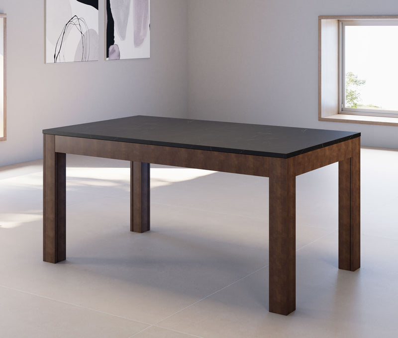 tavolo allungabile moderno piano pietra nera gambe in legno laccato ruggine