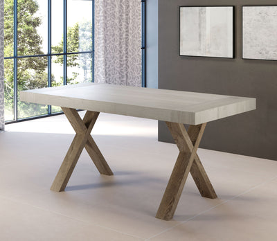 tavolo da pranzo moderno gambe ad x allungabile piano rovere sbiancato gambe colore quercia