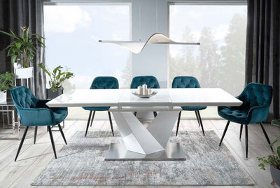 tavolo allungabile design piano in vetro temperato bianco cm 160 base in legno bianco