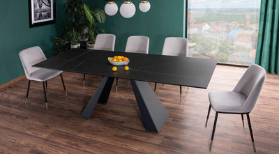 tavolo allungabile moderno piano in ceramica sahara noir gambe in metallo nero