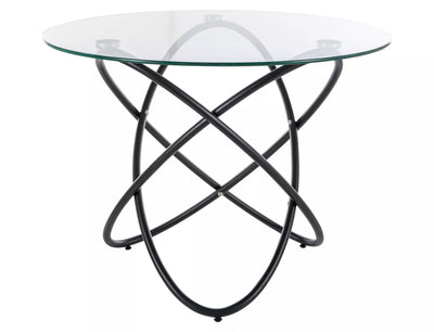 Tavolo tondo moderno in vetro trasparente e gamba design in metallo nero cm 100x75h