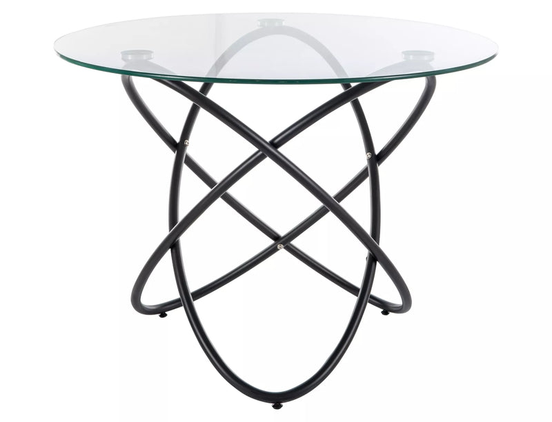 Tavolo tondo moderno in vetro trasparente e gamba design in metallo nero cm 100x75h