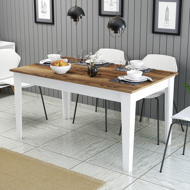 tavolo moderno fisso struttura in legno bianco piano apribile colore noce 3 vani interni