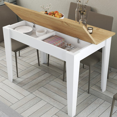 Tavolo da cucina fisso in legno bianco piano apribile colore quercia cm 110x72x75h