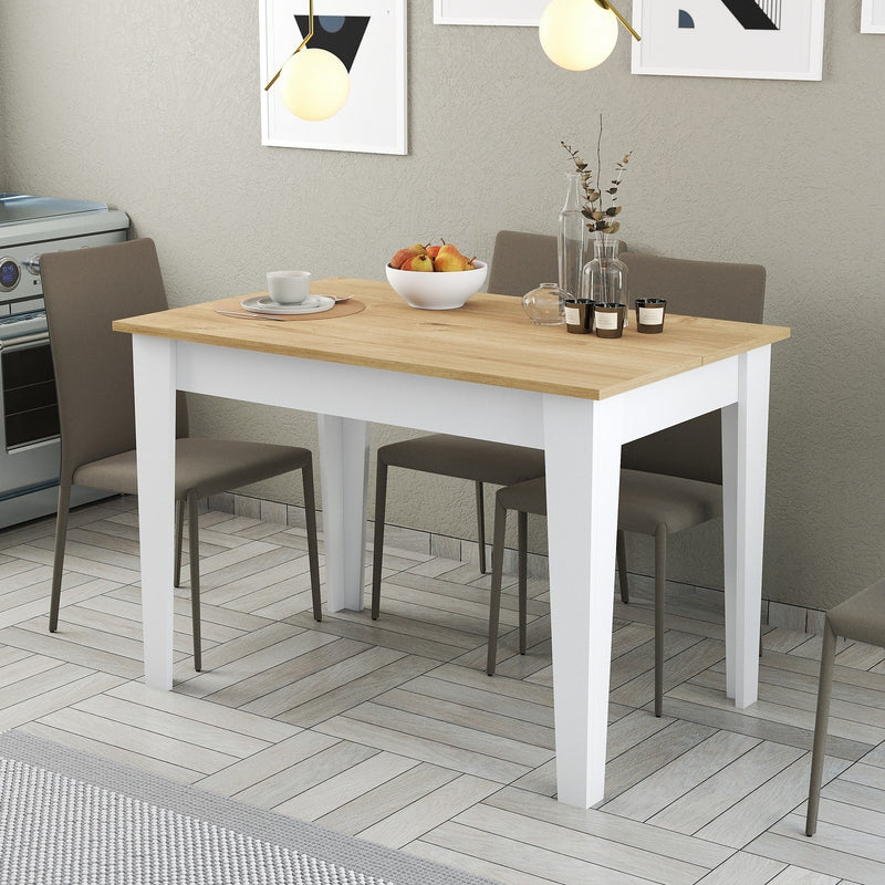 tavolo moderno fisso cm 110x72 in legno colore bianco con piano apribile in legno quercia