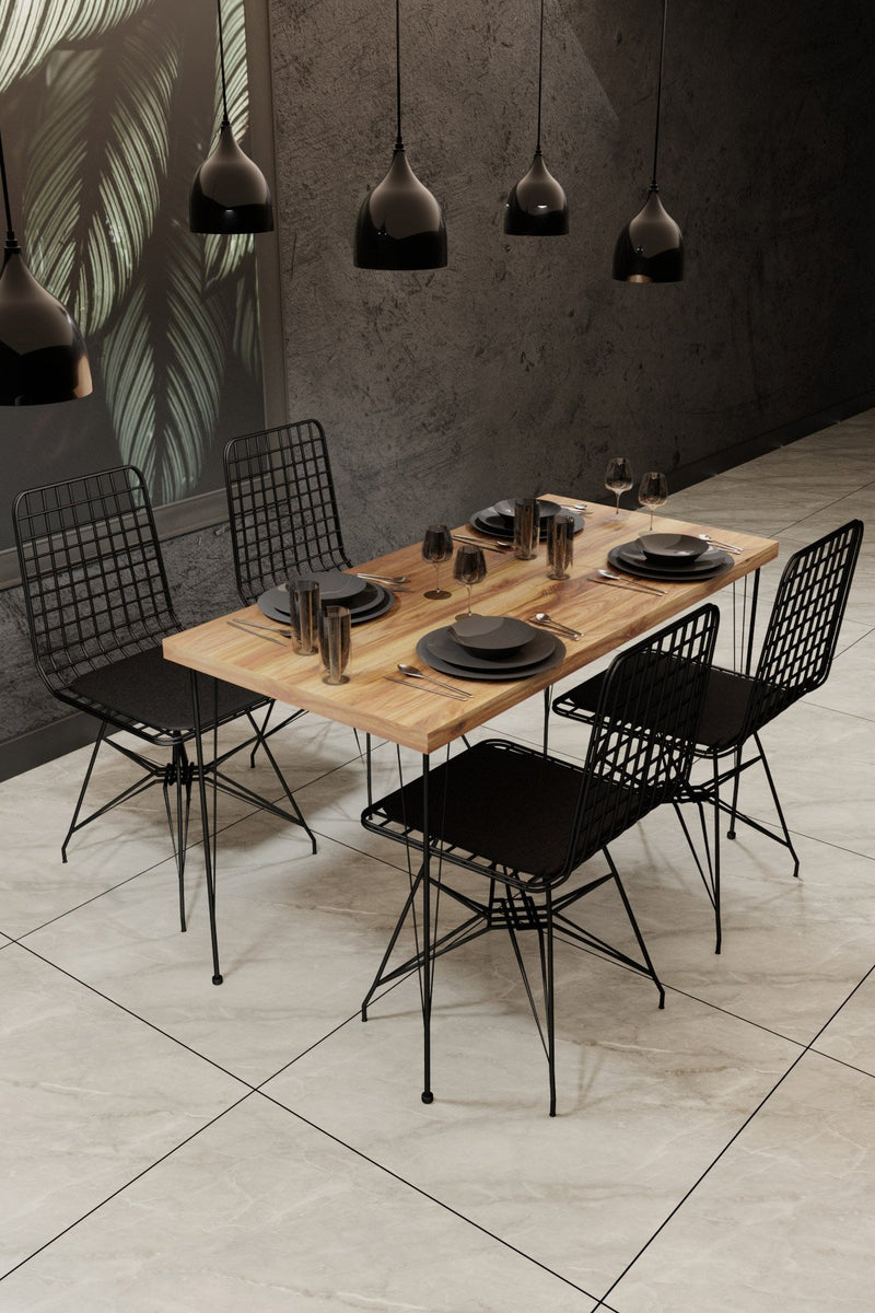 tavolo stile industriale fisso gambe in metallo piano in legno colore quercia