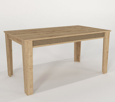 Tavolo fisso da pranzo in legno colore naturale inserti con paglia di Vienna cm 150x85x74h