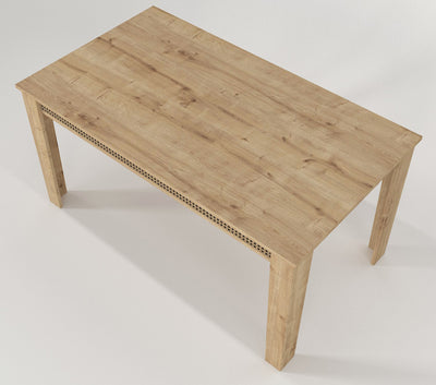 Tavolo fisso da pranzo in legno colore naturale inserti con paglia di Vienna cm 150x85x74h