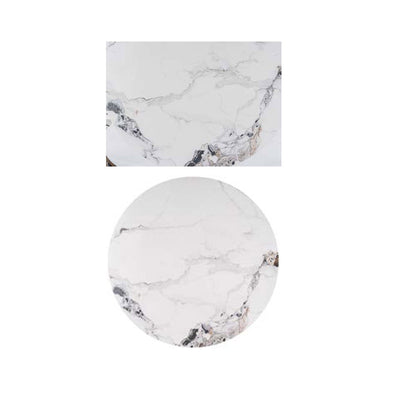 Tavolo fisso tondo in ceramica effetto marmo struttura in metallo cromato cm 120x76h