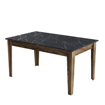 Tavolo fisso in legno noce piano apribile marmo nero con 3 vani interni cm 145x88x75h