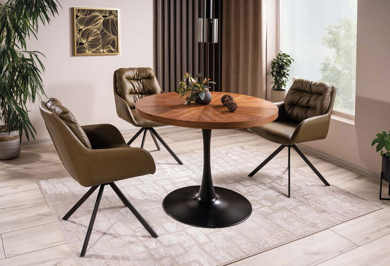 Tavolo da salotto piano rotondo in legno gamba centrale in metallo cm 100x76h