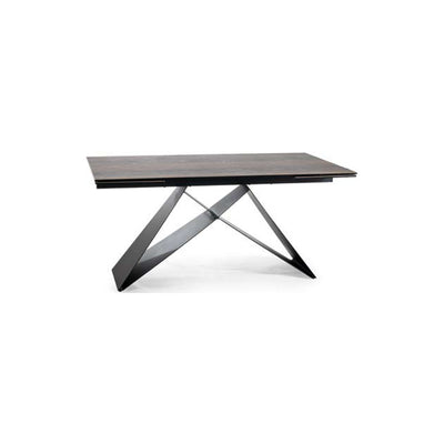 Tavolo dining allungabile ceramica effetto legno e base in metallo cm 160/240x90x77h