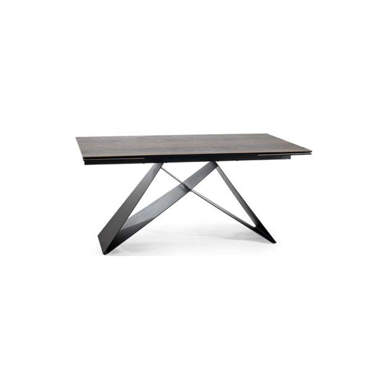 Tavolo dining allungabile ceramica effetto legno e base in metallo cm 160/240x90x77h