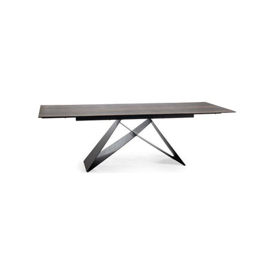 Tavolo dining allungabile ceramica effetto legno e base in metallo cm 160/240x90x77h