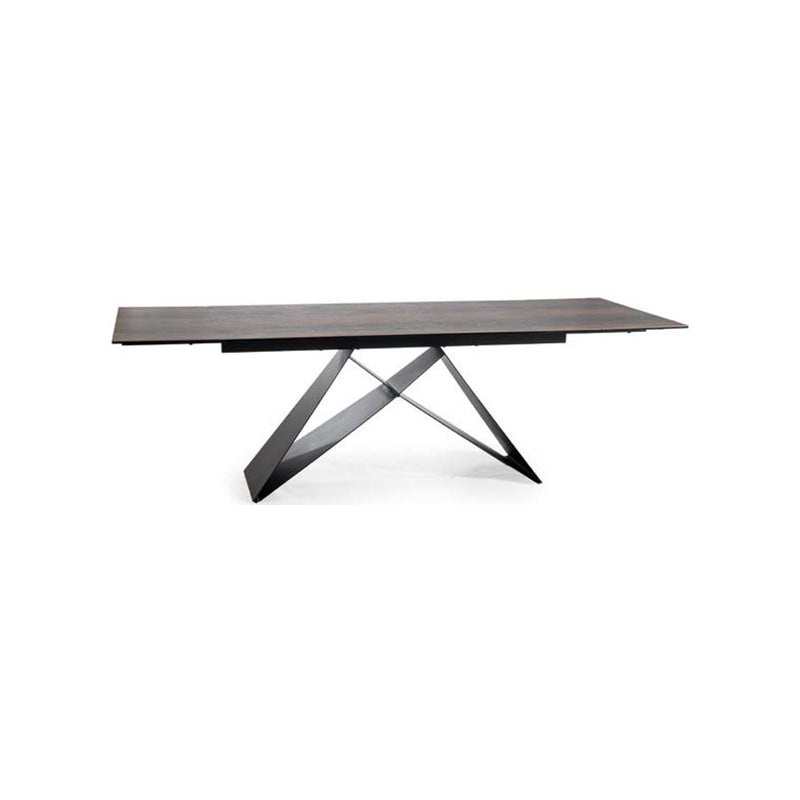 Tavolo dining allungabile ceramica effetto legno e base in metallo cm 160/240x90x77h