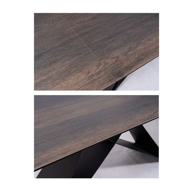 Tavolo dining allungabile ceramica effetto legno e base in metallo cm 160/240x90x77h