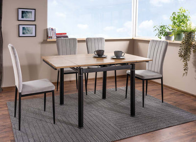 tavolo quadrato da cucina cm 80 allungabile a cm 131 gambe in metallo nero piano in legno colore rovere