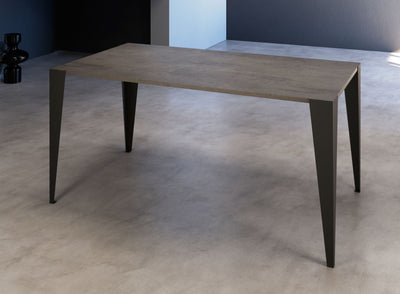 tavolo fisso stile industriale piano in legno cemento lavanda gambe in metallo antracite