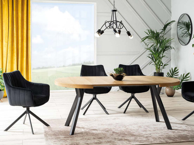 tavolo rotindo stile industriale gambe in metallo piano in legno da cm 100 allungabile a cm 250