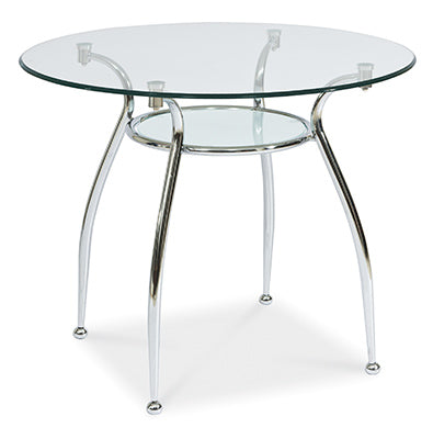 Tavolo rotondo da salotto piano e ripiano in vetro gambe cromate cm 90x77h
