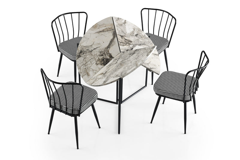 Tavolo tondo richiudibile piano in legno marmo base in metallo cm 100x100x72h