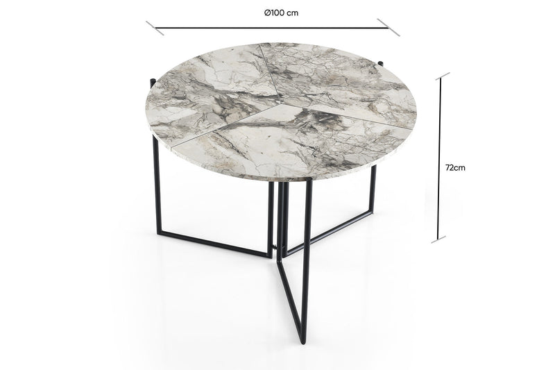 Tavolo tondo richiudibile piano in legno marmo base in metallo cm 100x100x72h