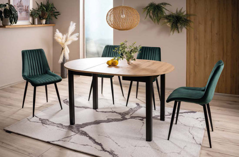 tavolo da pranzo piano tondo da cm 102 in legno rovere struttura colore nero