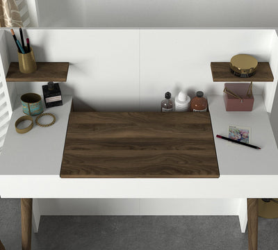 Toeletta postazione trucco design in legno con specchio richiudibile cm 116x52x120h