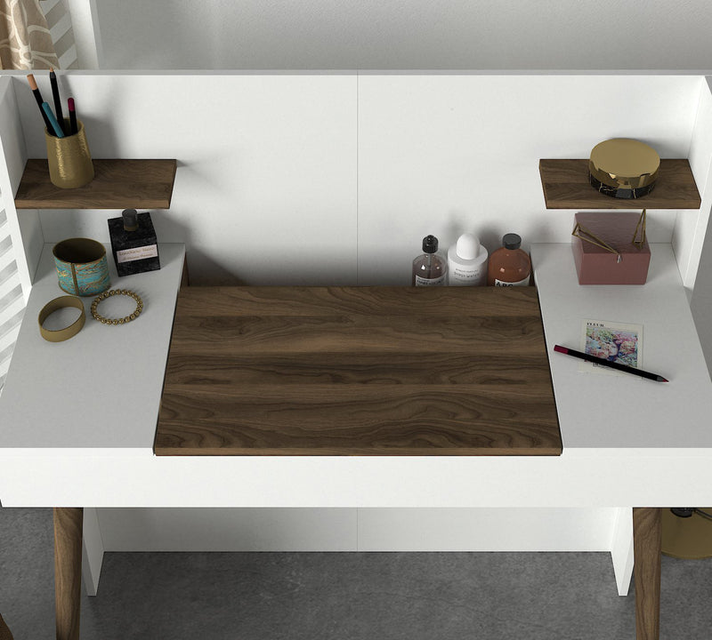 Toeletta postazione trucco design in legno con specchio richiudibile cm 116x52x120h
