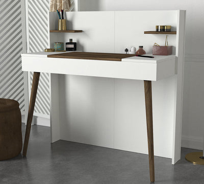 Toeletta postazione trucco design in legno con specchio richiudibile cm 116x52x120h