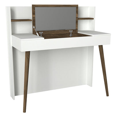 Toeletta postazione trucco design in legno con specchio richiudibile cm 116x52x120h