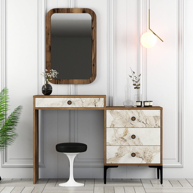 toilette trucco moderna in legno noce e marmo bianco